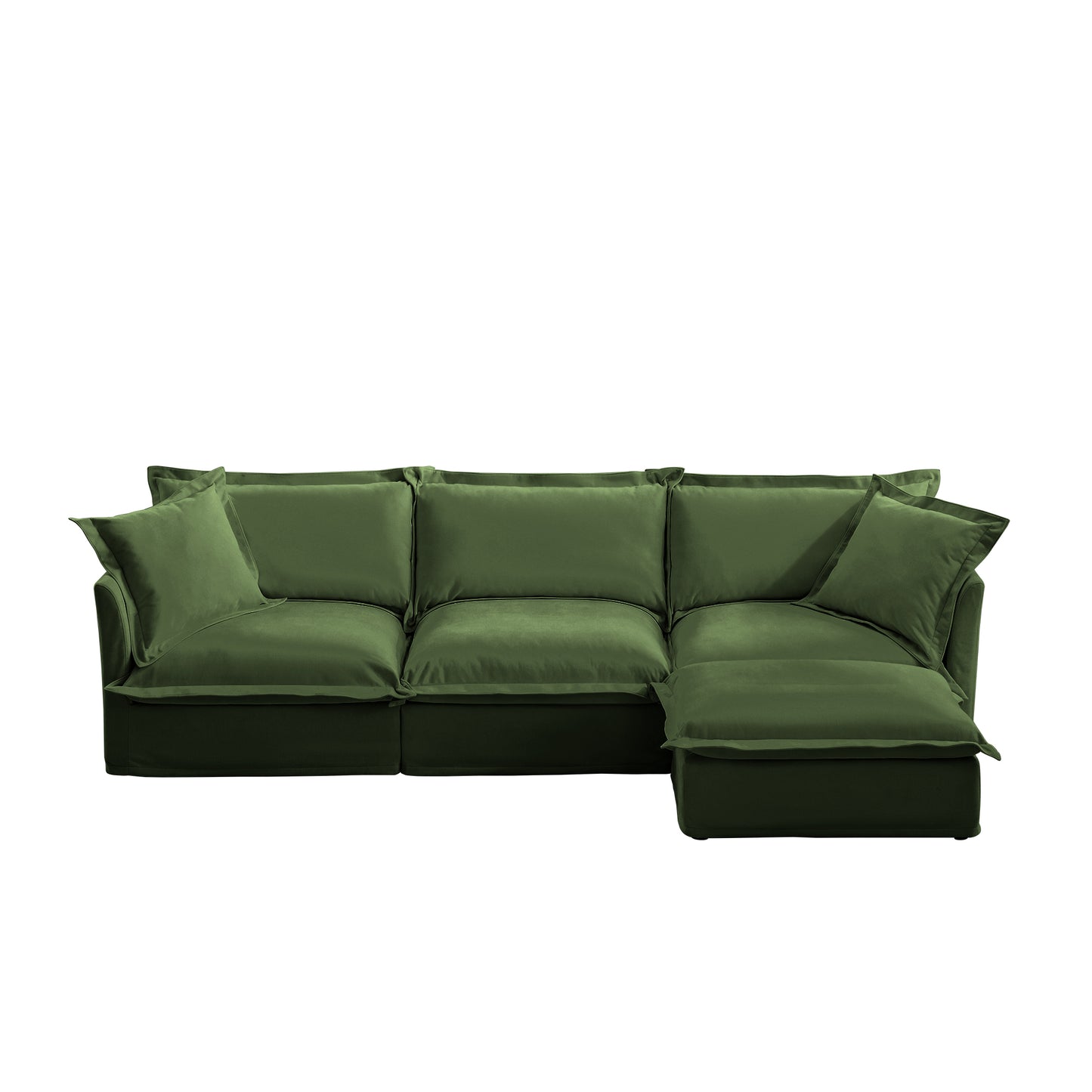 L-Shaped Slipcovered Sectional Sofa Couch, Comfy Chenille Deep Seat Cloud Couch with Convertible Ottoman & 2 Big Pillows, Modern Oversized 3 Seater Slipcovered Sofa Set for Living Room Office, Green