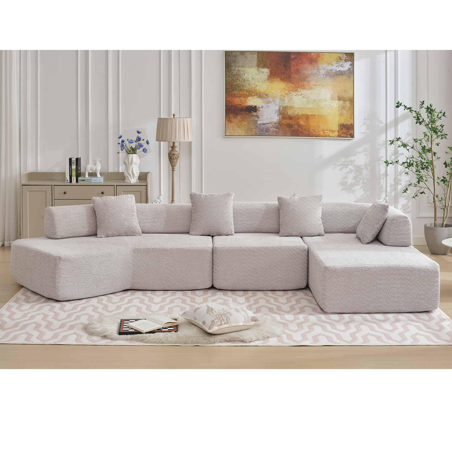 [NEW ARRIVED] [VIDEO PROVIDED]Modern Minimalist 140" L-Shape Couch ,No Assembly Required,Boucle,Modular Sofa ,Couch with Chaise,Free Combination Foam-Filled Sofa, 4 Seats, Gray