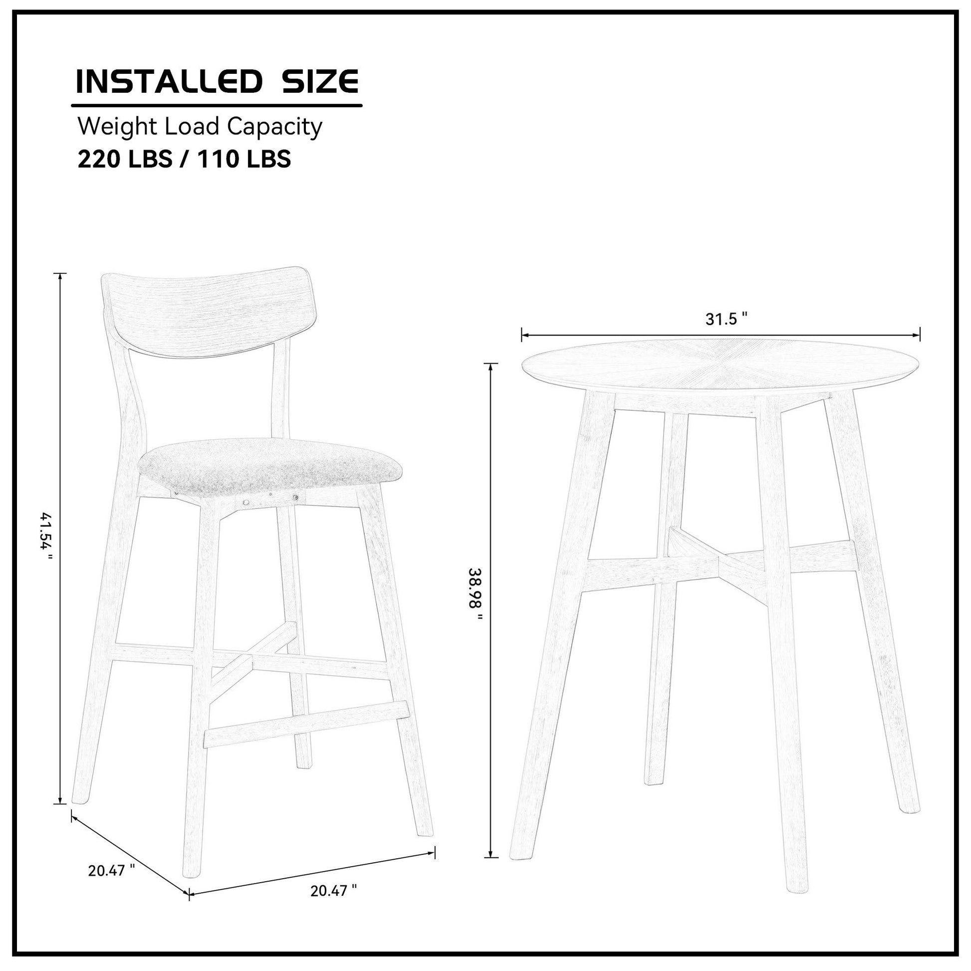 3 Pieces Bar Table Set,Modern Round Counter Height Pub Table, Wooden High Top with Bar Stools Pub Dining Set for Kitchen,Restaurant,Cocktail Bar,Black