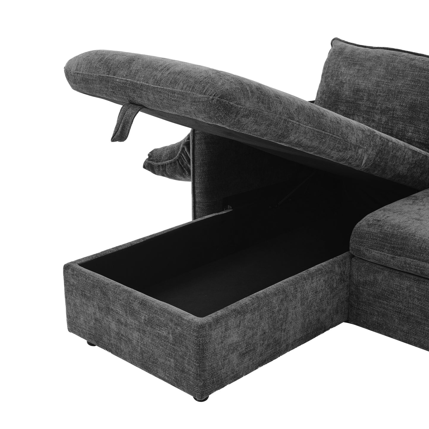 146.9" L-shaped Sofa Sectional Sofa Couch Pull-out Sofa Bed with a Movable Storage Ottoman, a Storage Chaise Lounge and Two USB Ports for Living Room, Grey