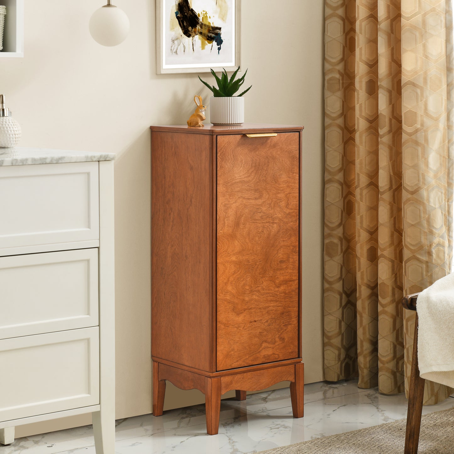 Modern Bathroom Floor Cabinet &Linen cabinet with Adjustable Shelves,Antique Brass(14.5"×12.6"×35.7")