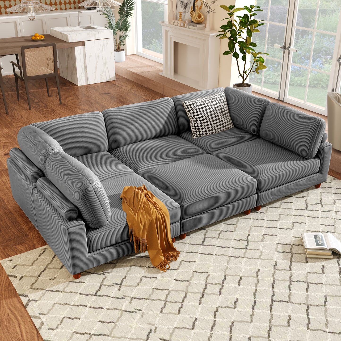 U-style 163''Modular Sectional Sofa,with Ottoman L Shaped Corner Sectional for Living Room,,Office,  Apartment (6-Seater)