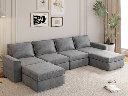 [VIDEO provided][New]115*58" Chenille Modular Sectional Sofa,U Shaped Reversible Couch,Free Combination,6 Seat Sleeper Sofa Bed with Ottoman,Convertible Oversized Indoor Furniture for Living Room,Gray