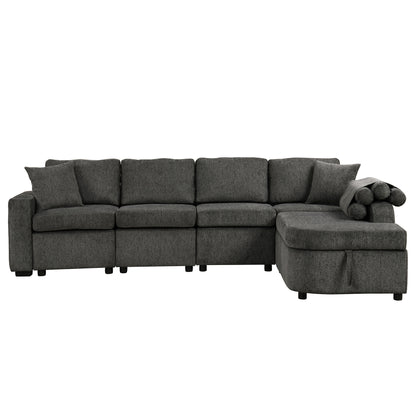 109.8"L-shaped Couch Sectional Sofa with Storage Chaise,Cup Holder and USB Ports for Living Room, Black