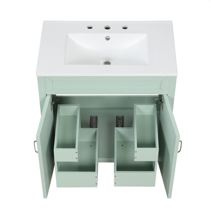 30" Bathroom Vanity with Sink, Multi-functional Bathroom Cabinet with Doors and Drawers, Solid Frame and MDF Board, Green