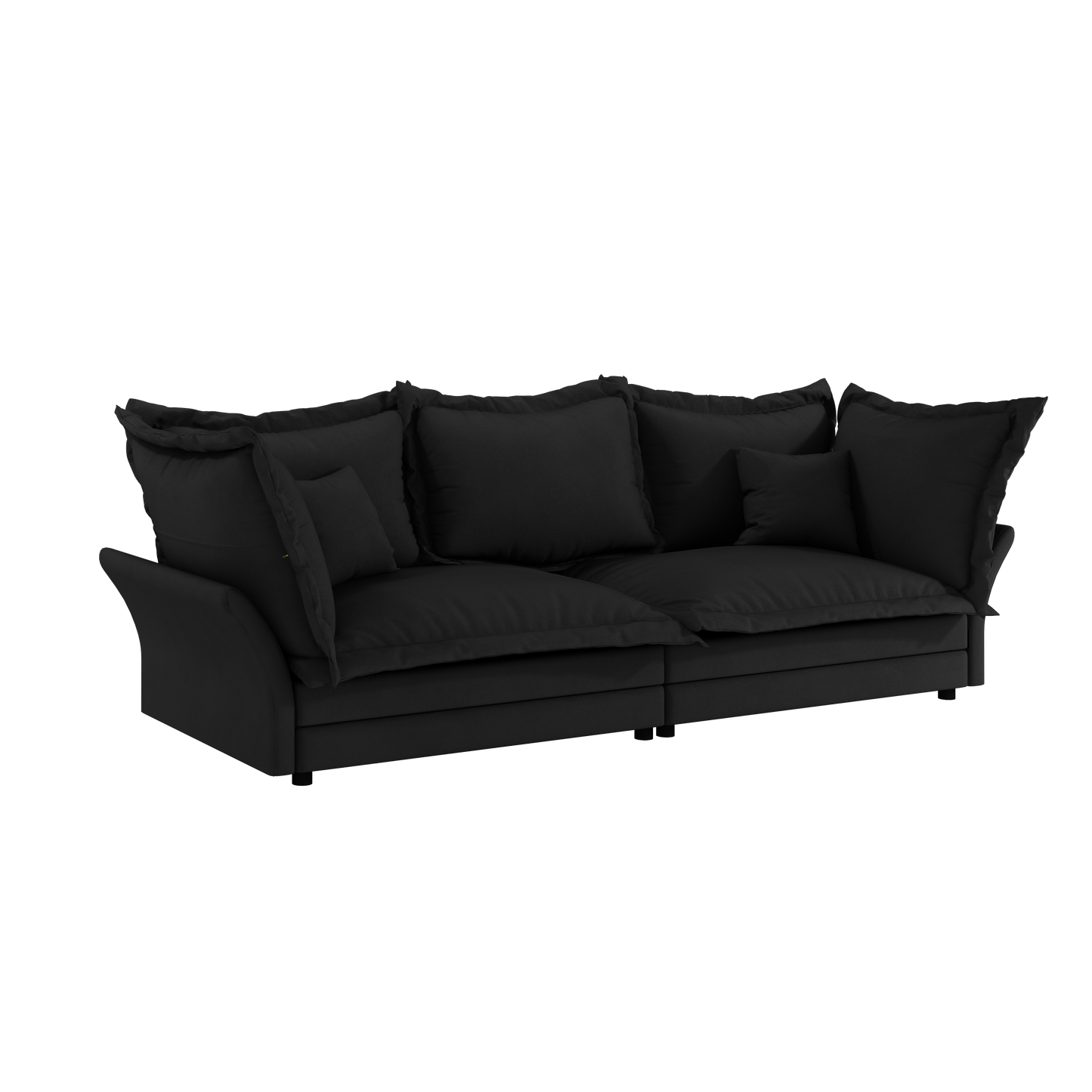 90.55" Modern Comfy Upholstered Sofa Cloud Couch, Deep Seat Couches with Multiple Large Soft Pillows,Convertible Deep Seat Chaise Longue for Living Room Bedroom,Apartment,Office,BLACK