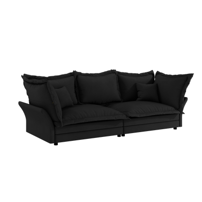 90.55" Modern Comfy Upholstered Sofa Cloud Couch, Deep Seat Couches with Multiple Large Soft Pillows,Convertible Deep Seat Chaise Longue for Living Room Bedroom,Apartment,Office,BLACK