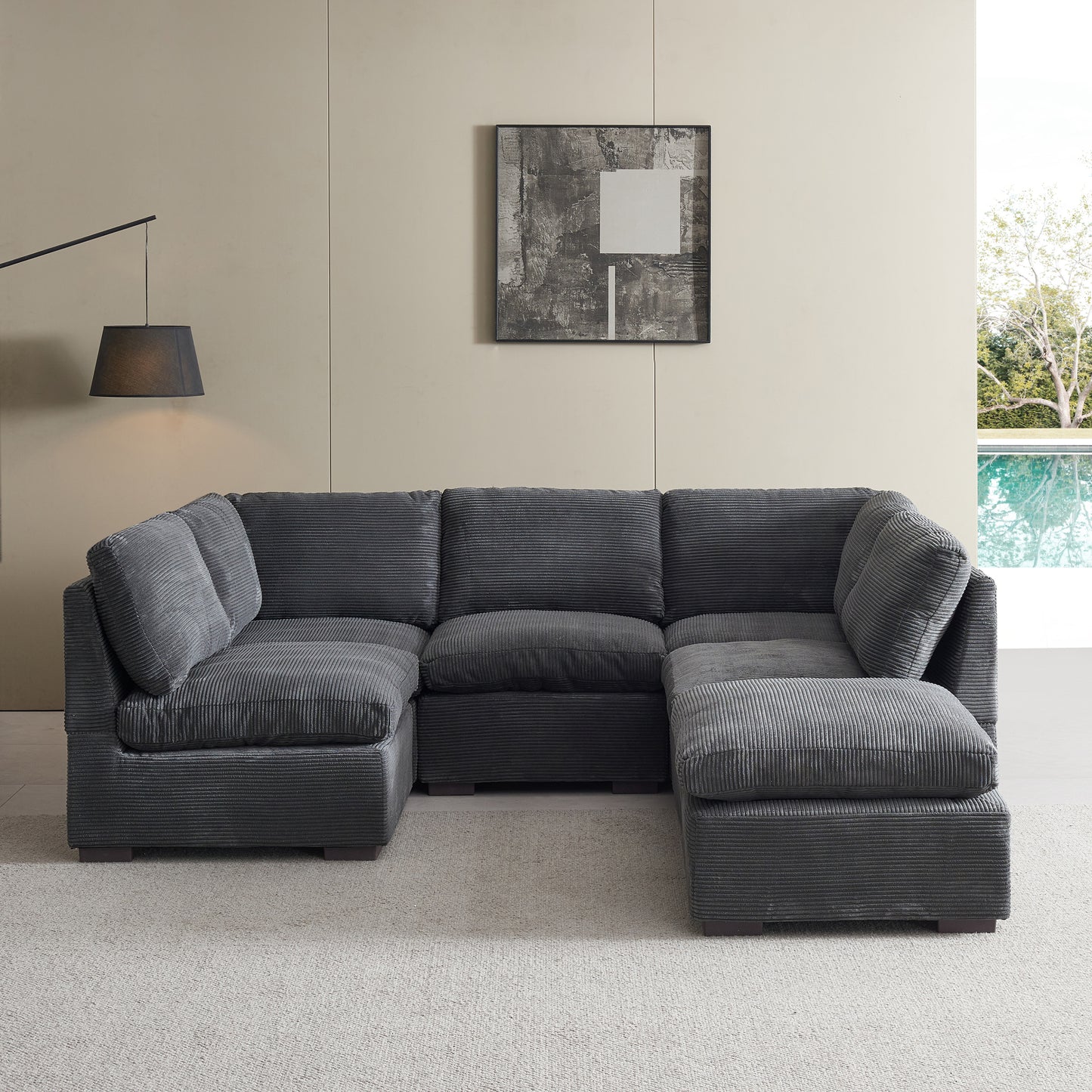 Convertible Modern Luxury Sectional Sofa Couch for Living Room Quality Corduroy Upholstery Modular Sofa Dark Grey