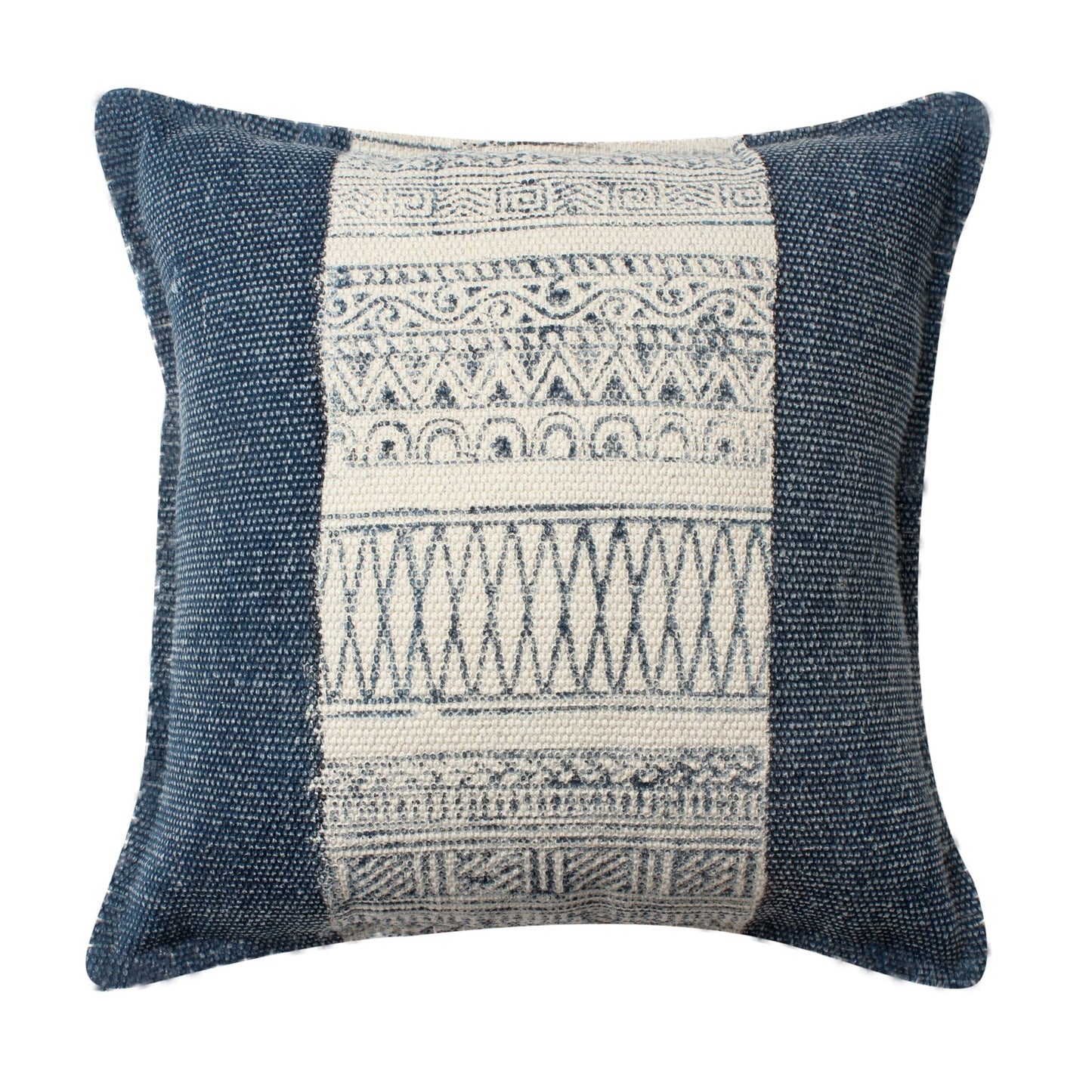 18 x 18 Square Handwoven Accent Throw Pillow, Polycotton Dhurrie, Kilim Pattern, White, Blue - Groovy Boardz