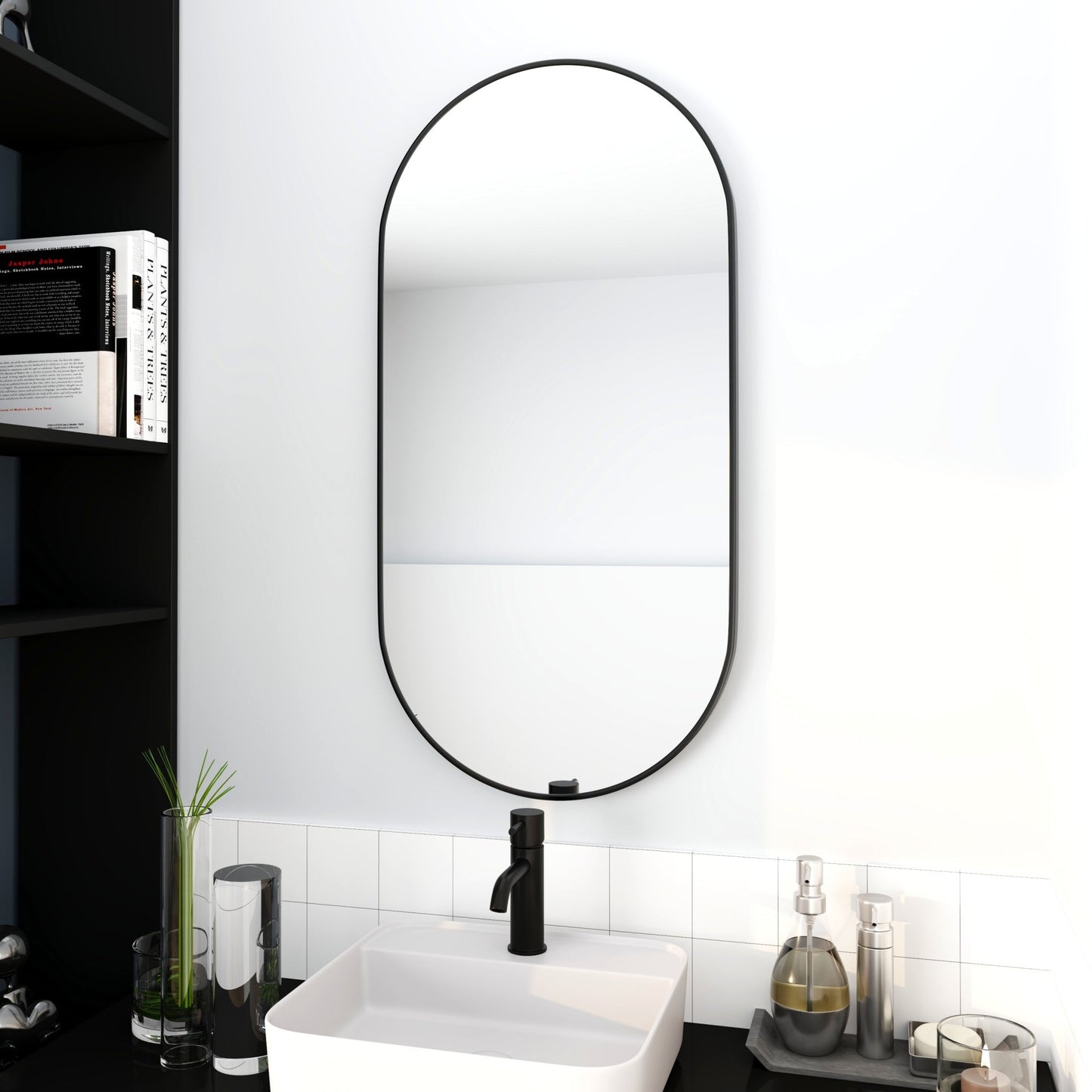 18 x 35 Inch Bathroom Mirror Black Aluminum Frame - Groovy Boardz