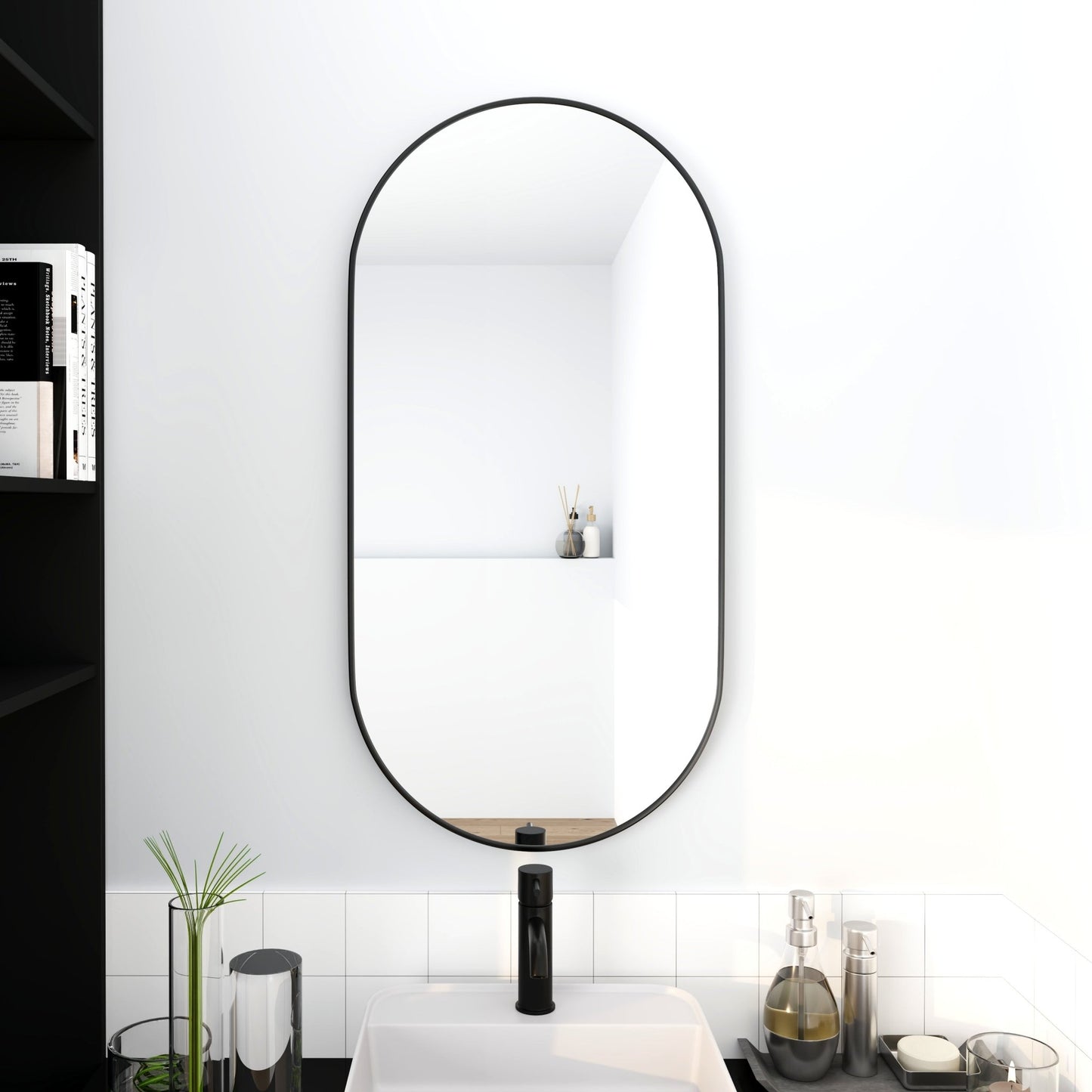 18 x 35 Inch Bathroom Mirror Black Aluminum Frame - Groovy Boardz