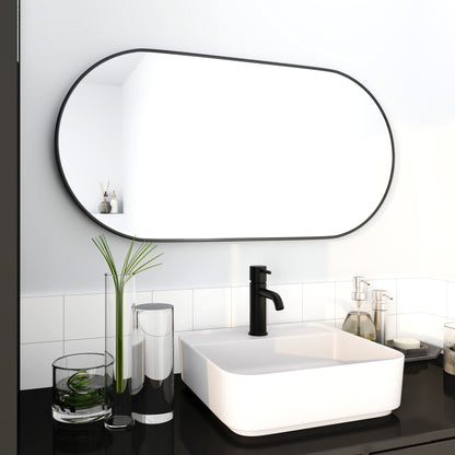 18 x 35 Inch Bathroom Mirror Black Aluminum Frame - Groovy Boardz