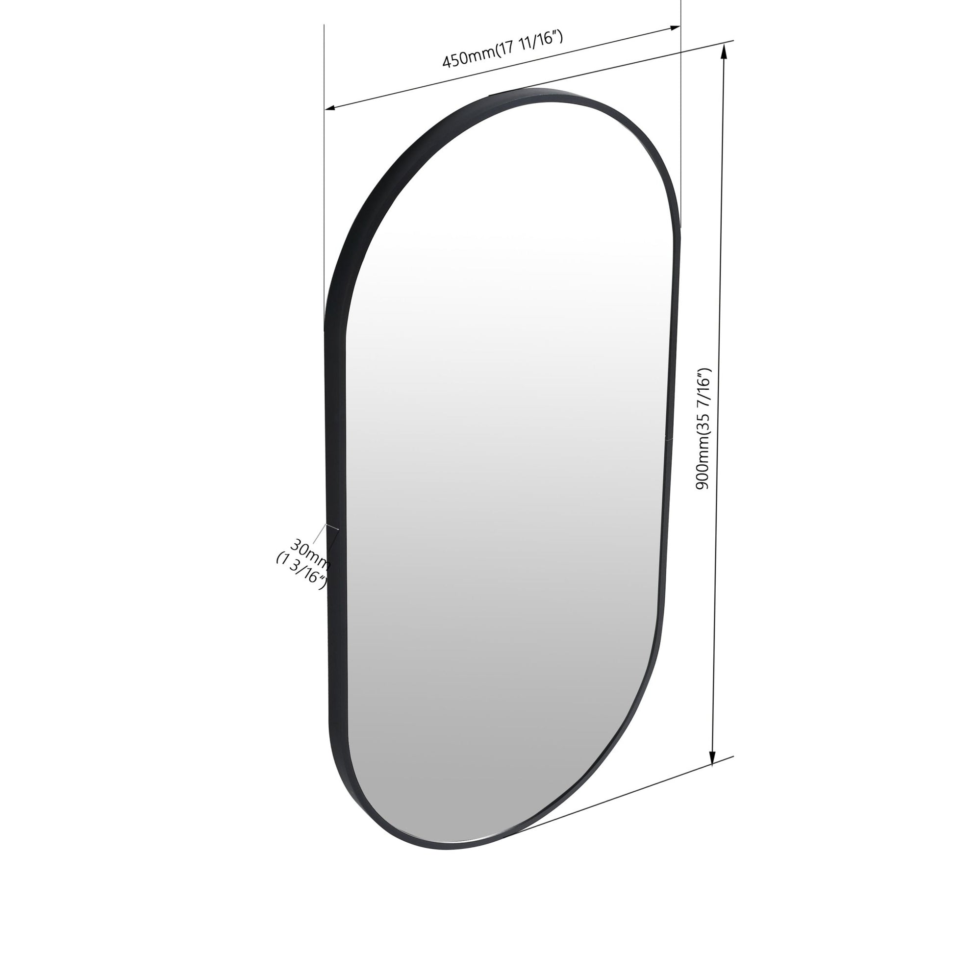 18 x 35 Inch Bathroom Mirror Black Aluminum Frame - Groovy Boardz