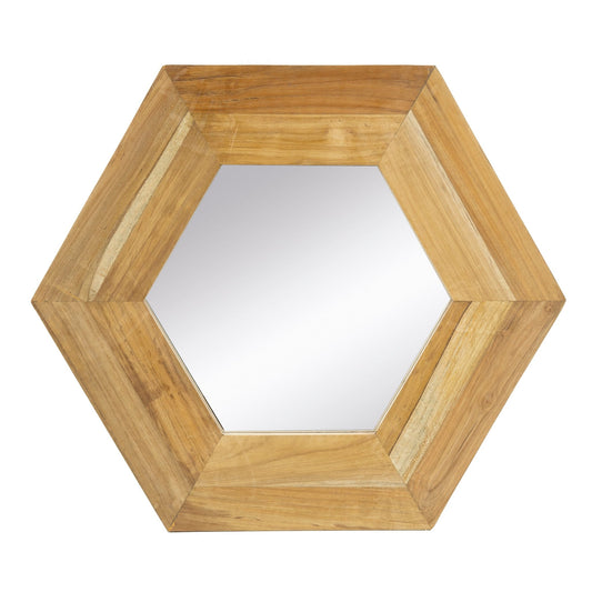 18.5" x 18.5" Hexagon Mirror with Natural Wood Frame, Wall Decor for Living Room Bathroom Hallway, - Groovy Boardz