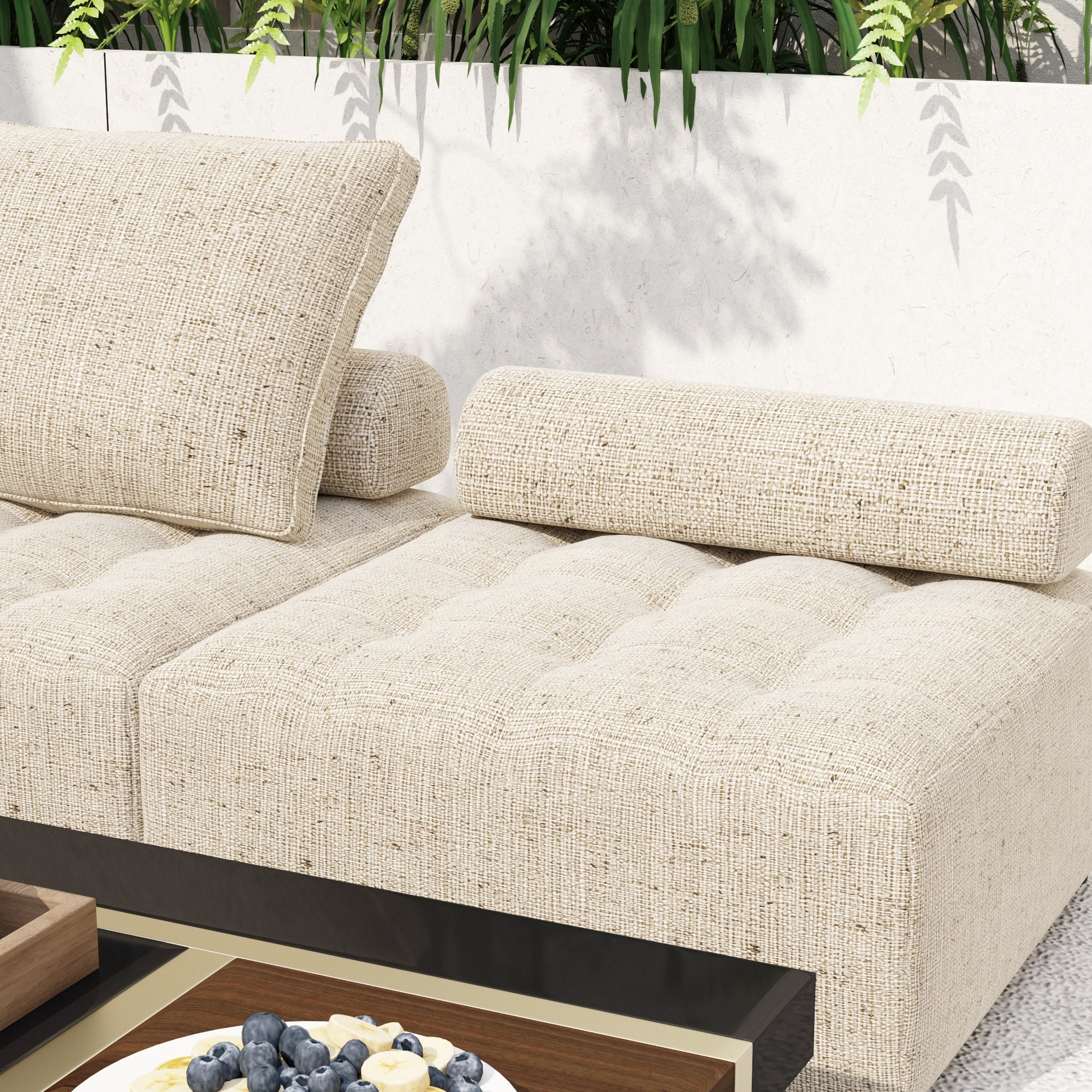 Outdoor Modular Sofa, with Aluminum Structure, Support Cushion and Back Cushion Cover-Removable, Fade-resistant, Waterproof Sofa Cover Included,Light Brown(The rate : Based on a single piece )/2Unit