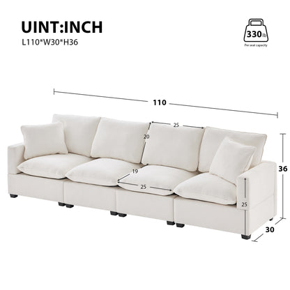 [VIDEO provided] [New] 110*29" Modern Modular Sofa, 4 Seat Chenille Sectional Couch Set with 2 Pillows Included, Freely Combinable Indoor Funiture for Living Room, Apartment, Office, 2 Colors