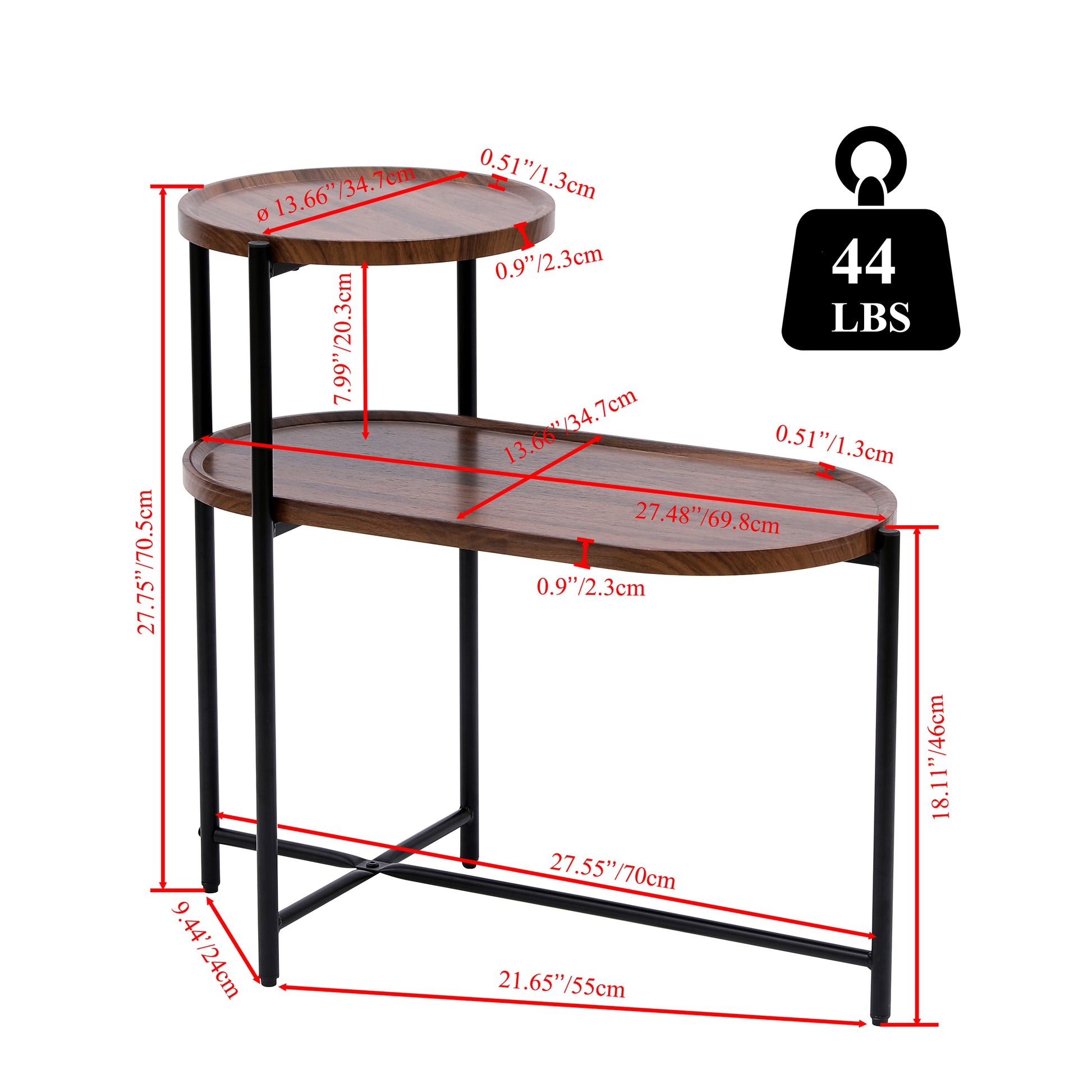 Small Coffee Tables 2-tier Modern Sofa Side Table with Wood Storage Shelf Living Room End Tables Nightstands (Walnut Brown)