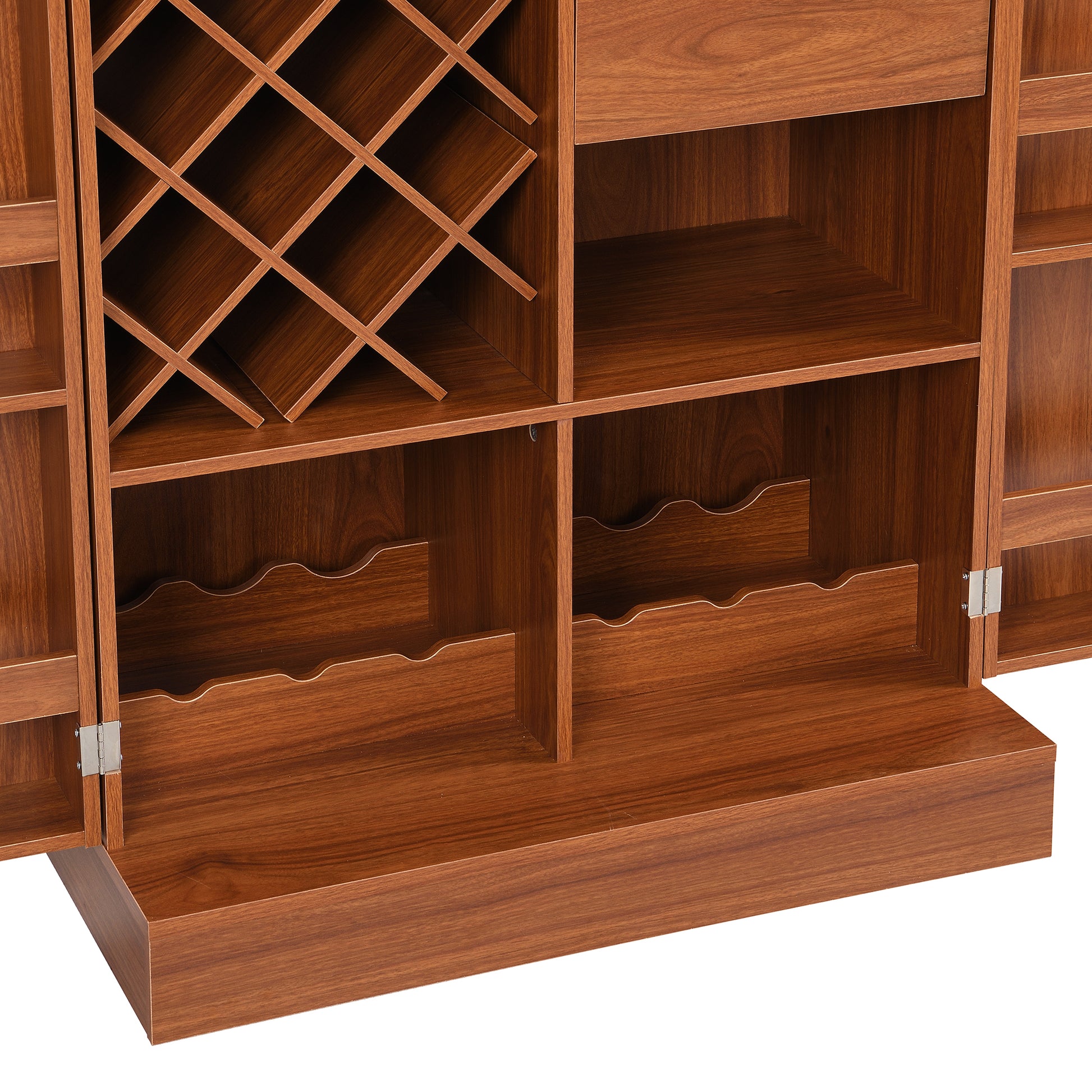 41.9" Home Bar Cabinet, Industrial Walnut Rattan Door Fold Out Bar Cabinet with Storage Bar Table