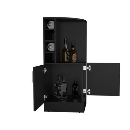 Jakes 42" Tall Corner Bar Cabinet with Eight Wine Bottle Cubbies and Double Door cabinet, Living Room, Liquor Cabinet, Storage Cabinet Black Wengue