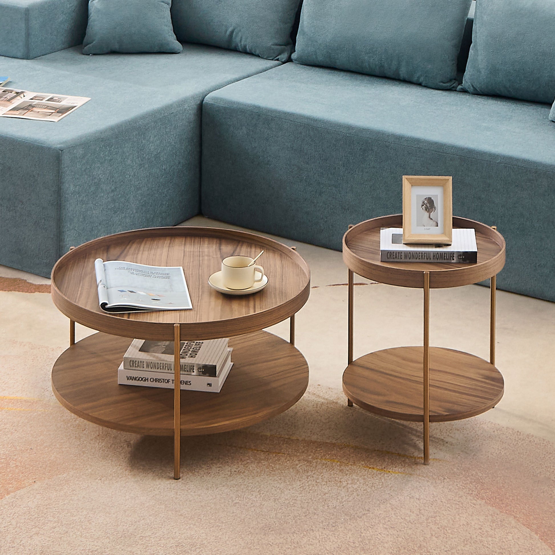 Retro Ronnie 2-Piece Modern 2 tier Round Coffee Table Set