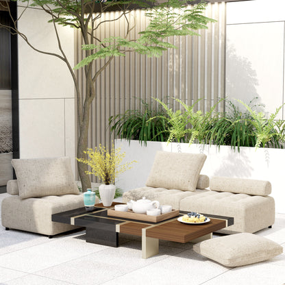 Outdoor Modular Sofa, with Aluminum Structure, Support Cushion and Back Cushion Cover-Removable, Fade-resistant, Waterproof Sofa Cover Included,Light Brown(The rate : Based on a single piece )