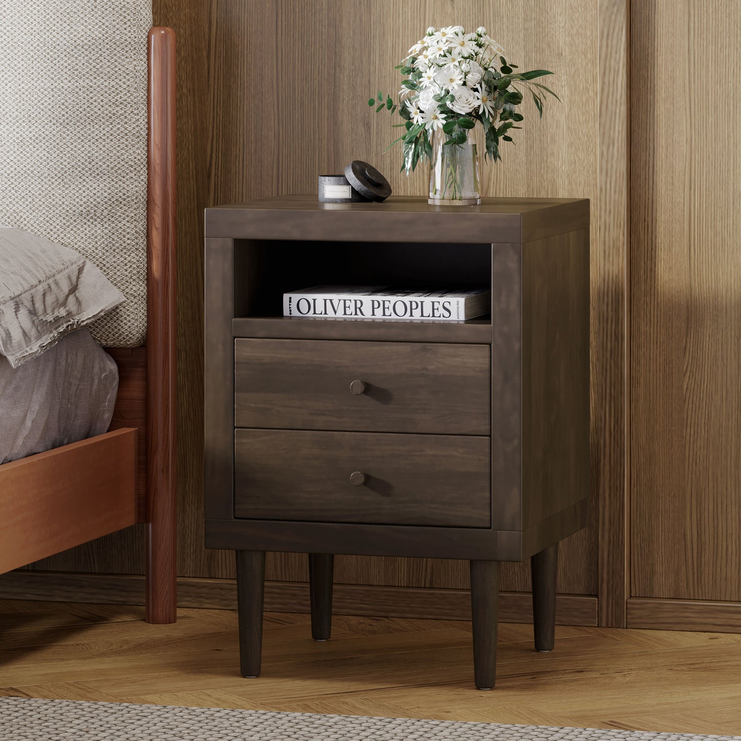 Ashley Modern Nightstand 2-Drawers, Bedside Table