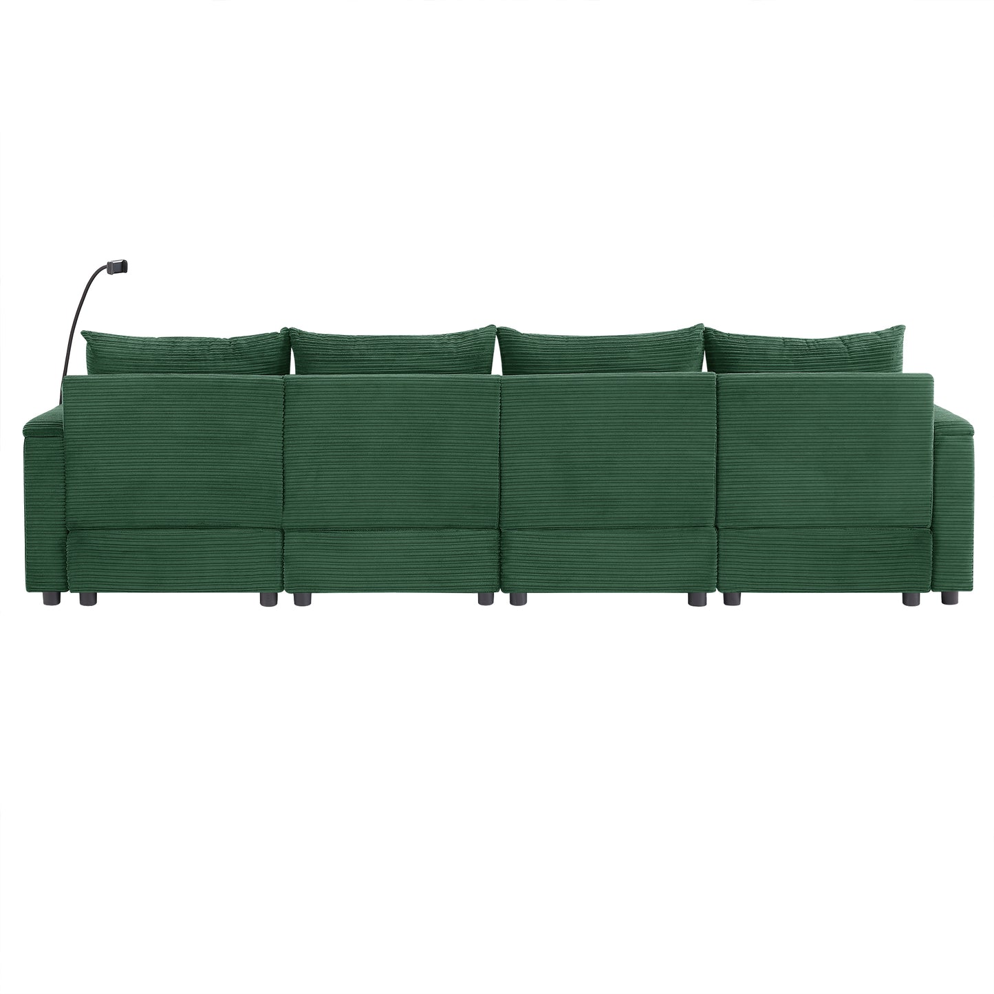 123.2" Modern Style 4-seater Sofa Sectional Sofa Couch with Storage Space, Two Movable Ottomans, Two USB Ports, Two Cup Holders, A Phone Holder for Living Room, Green