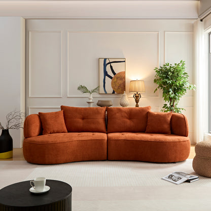 WKS7C Orange sectional sofa with removable pillows, durable fabric, solid wood frame, high density sponge filler