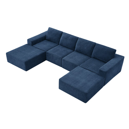 [VIDEO provided][New]110*72" Modular U Shaped Sectional Sofa,Luxury Chenille Floor Couch Set,Upholstered Indoor Furniture,Foam-Filled Sleeper Sofa Bed for Living Room,Bedroom,Free Combination,3 Colors