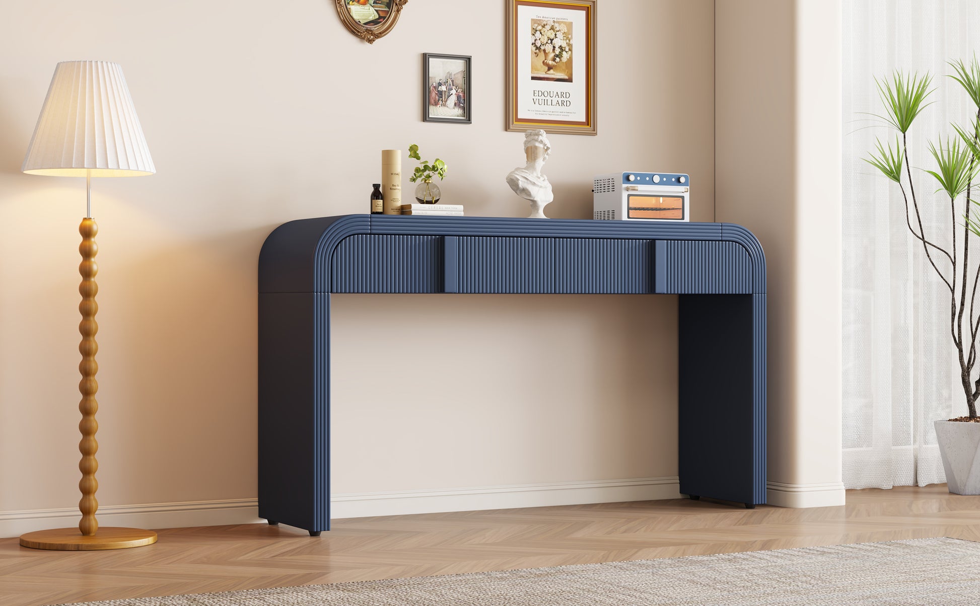 TREXM Unique Modern Rounded Silhouette and Smooth Surface Console Table with 2 Drawers for Living Room and Entryway(Navy Blue)