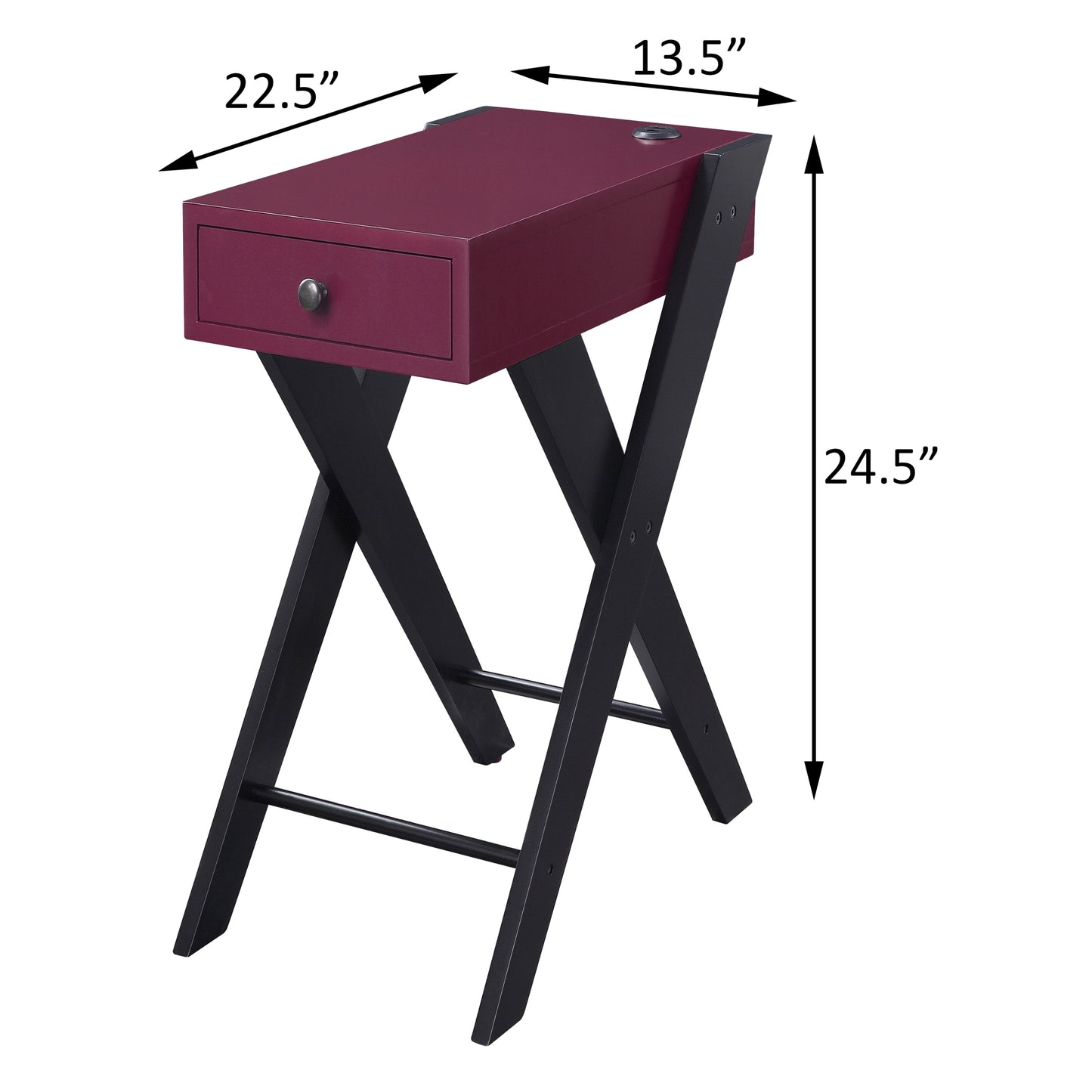 Burgundy and Black Side Table with USB Ports