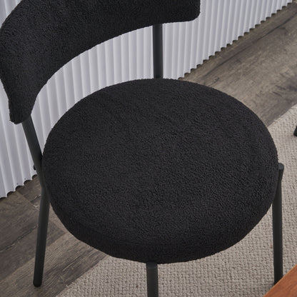 Set of 2 mid-century modern dining chairs - Teddy fabric upholstery - Curved back - Metal frame - Black | Elegant and comfortable kitchen chairs