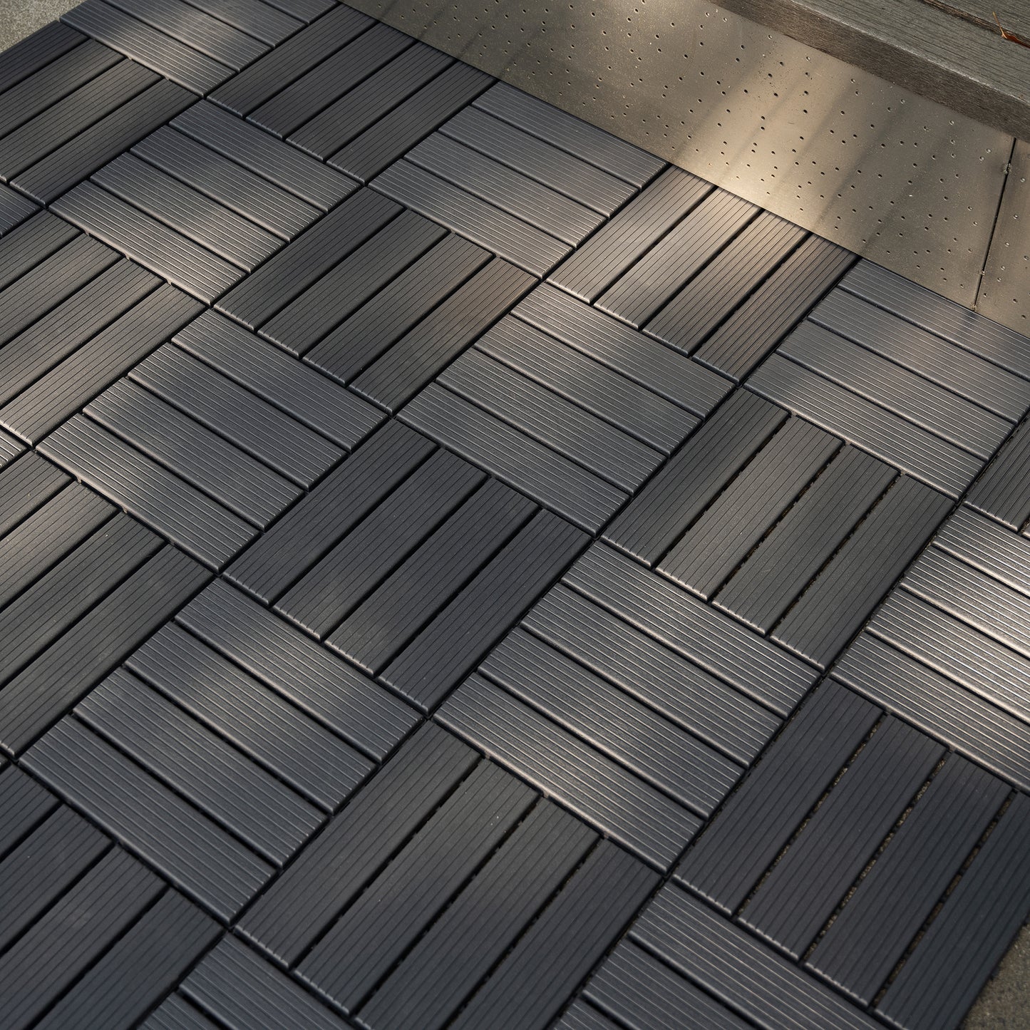 Plastic Interlocking Deck Tiles,44 Pack Patio Deck Tiles,12"x12" Square Waterproof Outdoor All Weather Use, Patio Decking Tiles for Poolside Balcony Backyard (Dark Gray 44 pack Staight groove)