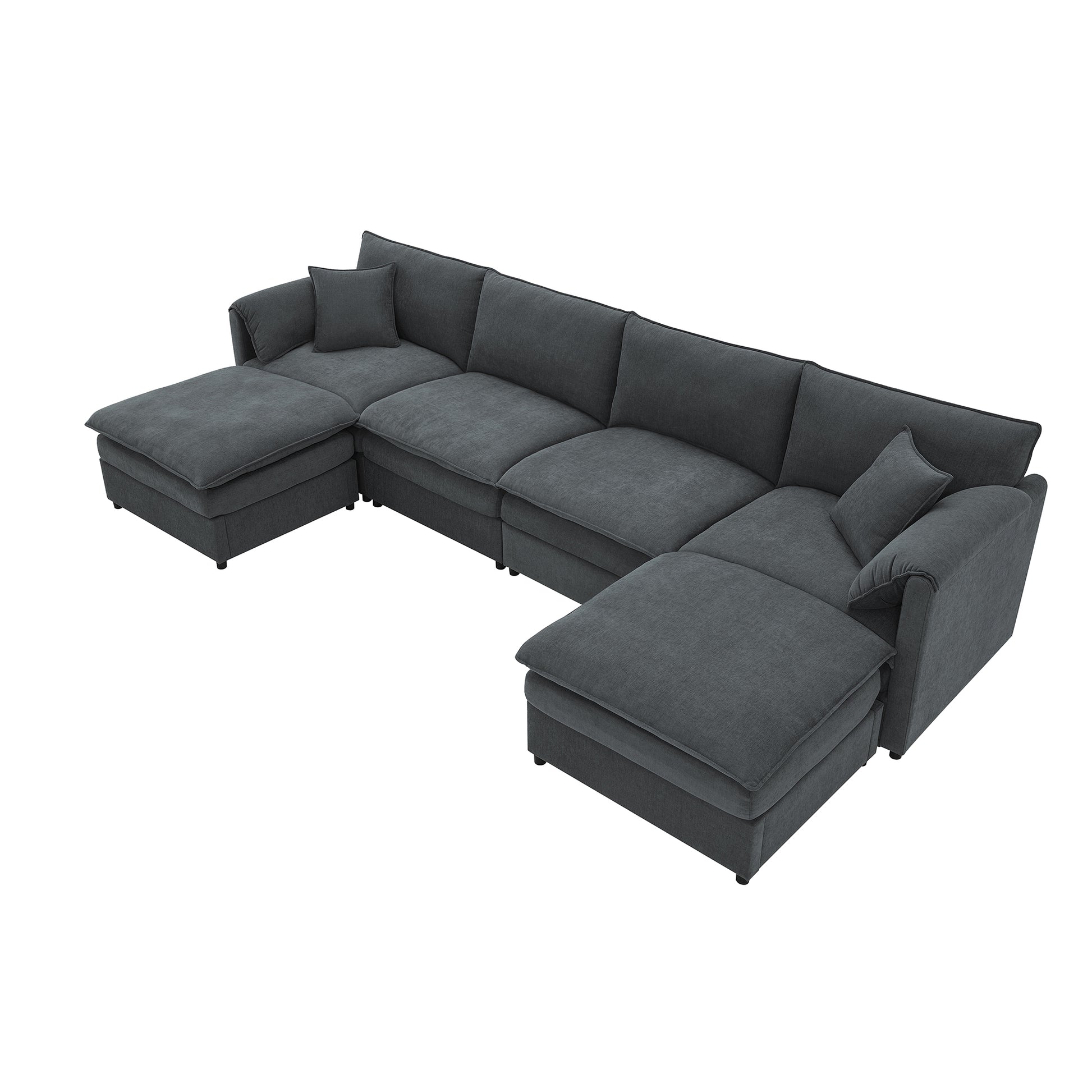 [VIDEO provided] [New] 134*66" Chenille Modular Sectional Sofa,U Shaped Cloud Couch Set with Double Cushions ,6 Seat Sleeper Sofa Bed with Ottomans,Oversized Indoor Furniture for Living Room, 3 Colors