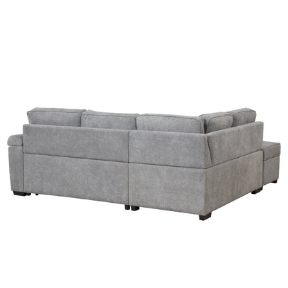 84.75" Sleeper Sofa Bed,2 in 1 Pull Out sofa bed L Shape Couch with Storage Ottoman for Living Room,Bedroom Couch and Small Apartment, Gray