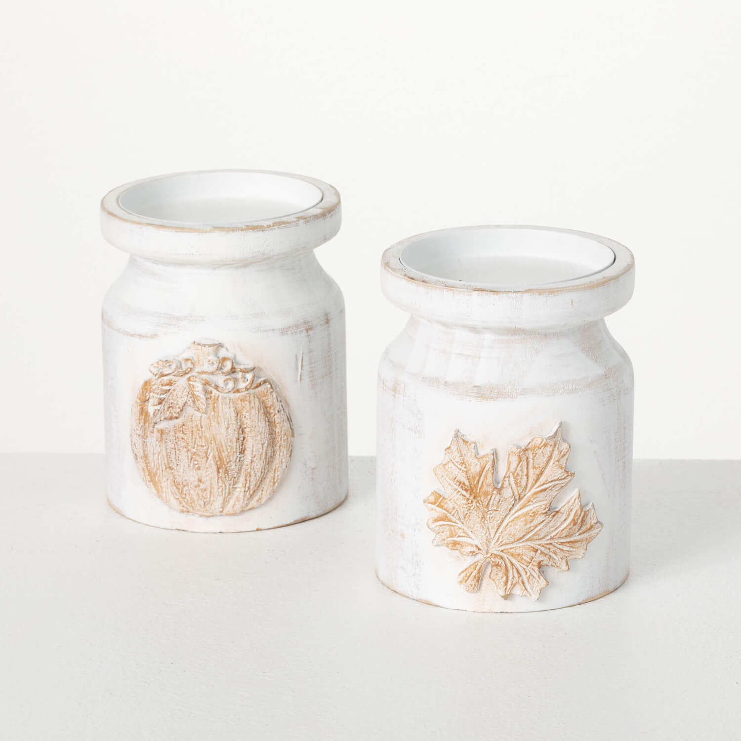 Whitewashed Pillar Holder Set