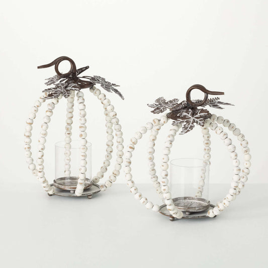 Beaded Pumpkin Pillar Holder Set