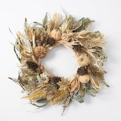 White Pumpkin Husk Fall Wreath