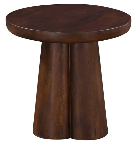 20 in. Solid Wood Round Pedestal Side/End Table, Stylish Living Room Accent Table, Dark Brown