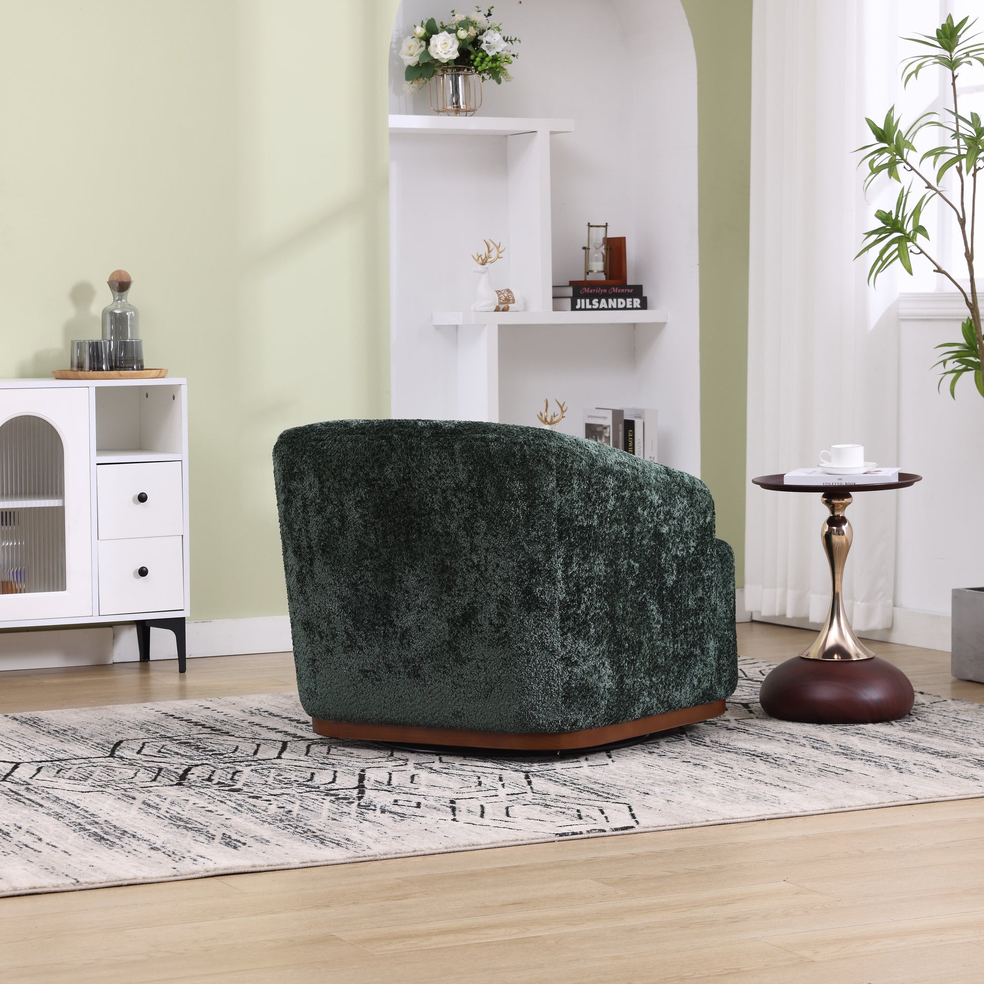 COOLMORE Swivel Barrel Chair, Comfy Round Accent Sofa Chair for Living Room, 360 Degree Swivel Barrel Club Chair, Leisure Arm Chair for Nursery, Hotel, Bedroom, Office, Lounge (Emerald Boucle)