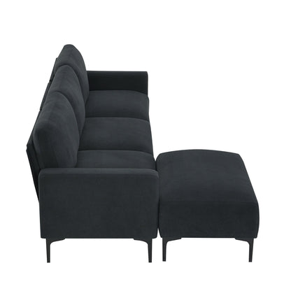 Modern Velvet L-Shaped Sectional Sofa, 4-Seater, Convertible Ottoman, Freely Combinable Sofa