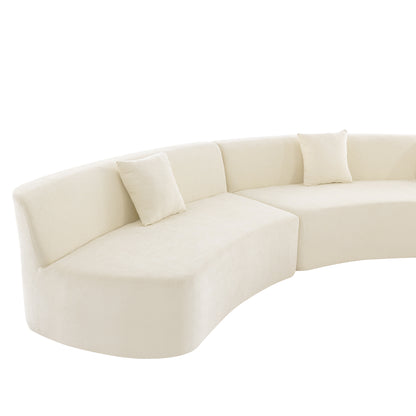 136.6" Stylish Curved sofa Sectional Sofa Chenille Fabric Sofa Couch with Three Throw Pillows for Living Room, Beige