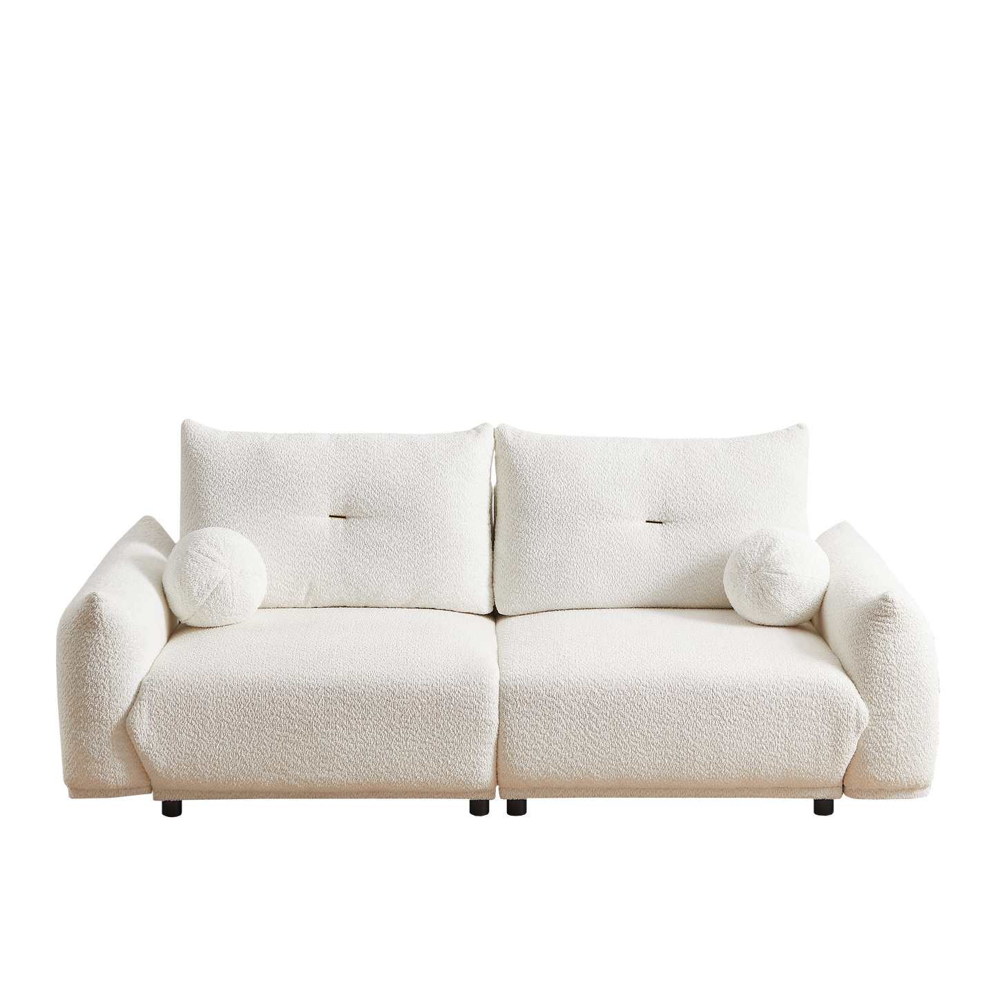 Lamb's wool 2-seater cushion sofa 90'' comfortable sofa for living room Bedroom and other casual spaces Lamb's wool sofa with 2 cushions and 2 ball pillows. (beige)