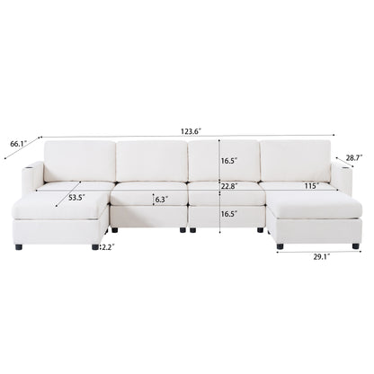 Modern Large Sectional Sofa, U-Shape Modular Sectional Couch with Storage Function,123" Sofa Bed with Ottoman,6 Seat Sectionals Chaise for Living Room,Chenille