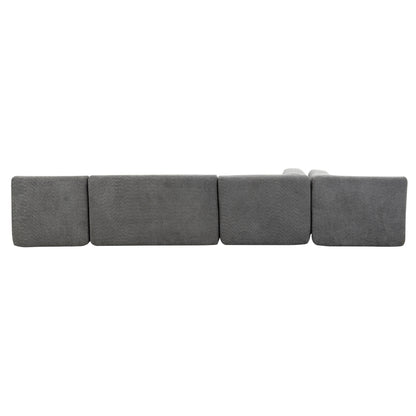 143.7" Upholstered Sofa Free-combined Sofa Couch with Two Chaise Lounge and Five Back Pillows for Living Room, Light Gray