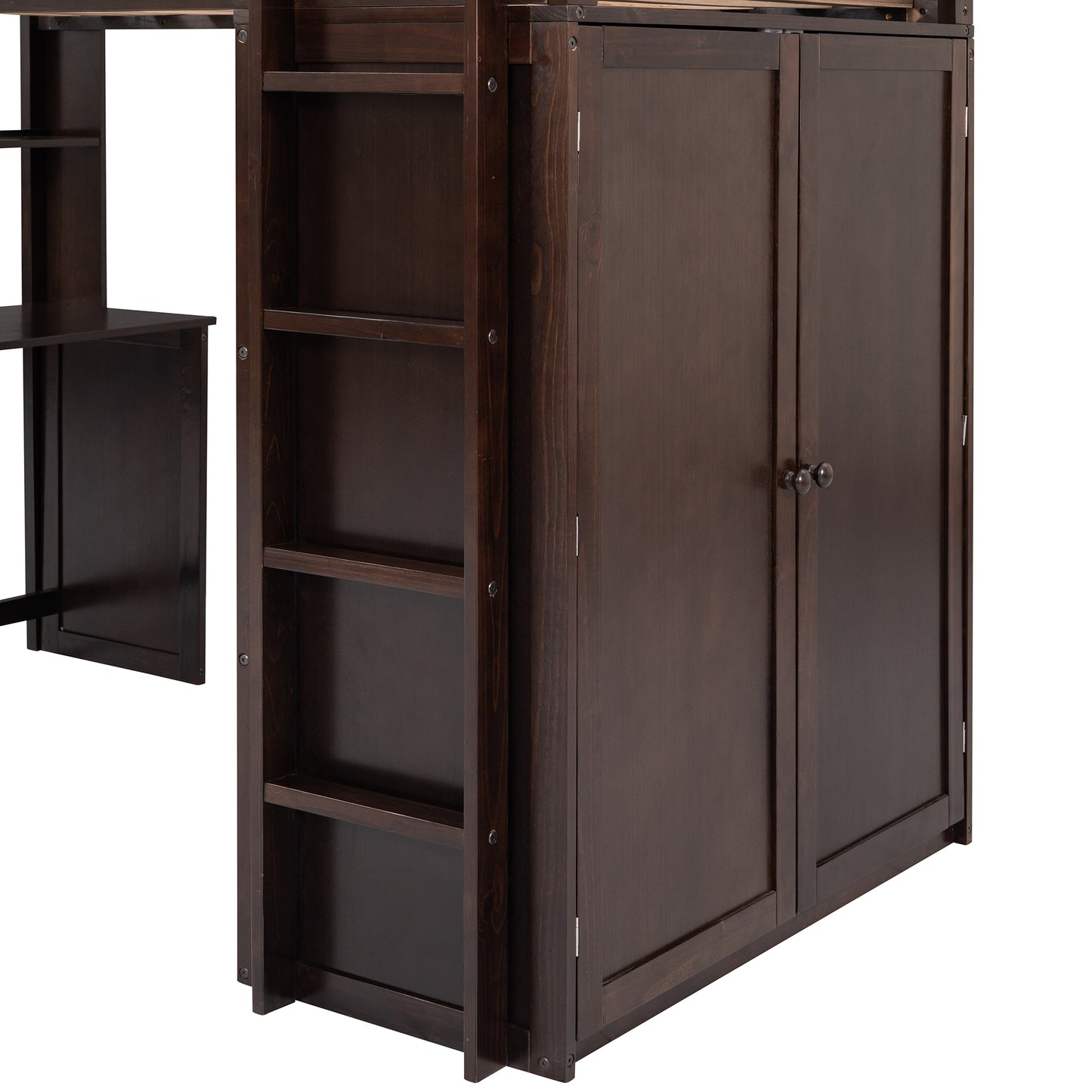 Twin size Loft Bed with Drawers,Desk,and Wardrobe-Espresso