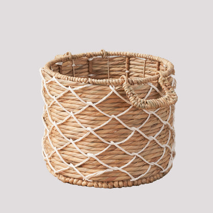 Round Water Hyacinth Woven Basket with Handles - 18" x 18" x 15" - Natural Brown - For Clothes, Towels, Canvas, Toys and Magazine Storage and Home Decoration