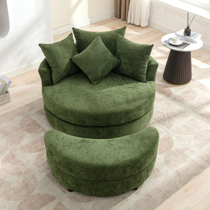 Orisfur. 360° Swivel Accent Barrel Chair with Storage Ottoman & 4 Pillows, Modern Chenille Leisure Chair Round Accent for Living Room, Green