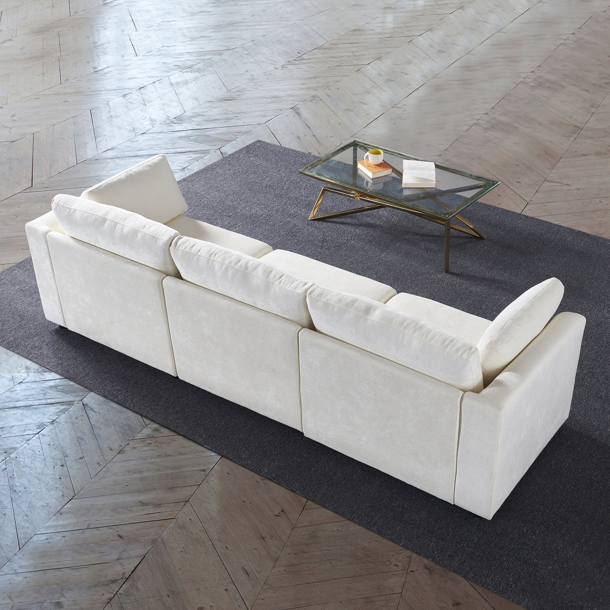 modular sofa white chenille fabric,  simple and grand, the seat and back is very soft. this is also a KNOCK DOWN sofa