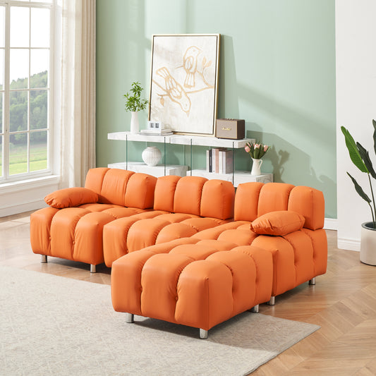 A 90.60-inch technology cloth orange sofa, waterproof, stain and cat scratch resistant, can comfortably sit in the apartment bedroom without taking up space.